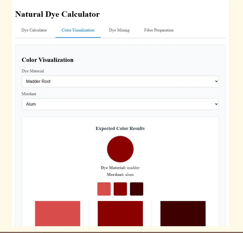 Natural plant-based dye calculator showing eco-friendly fabric dyeing recipes, mordant ratios, color mixing formulas, and sustainable textile dyeing techniques for homestead crafts